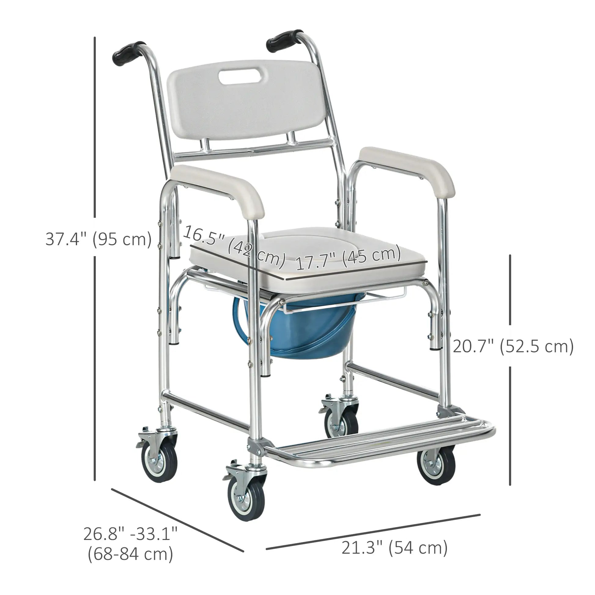 3-in-1 Shower Commode Wheelchair, Padded Seat, Elderly Disabled Transport Chair Bath Chairs at Gallery Canada