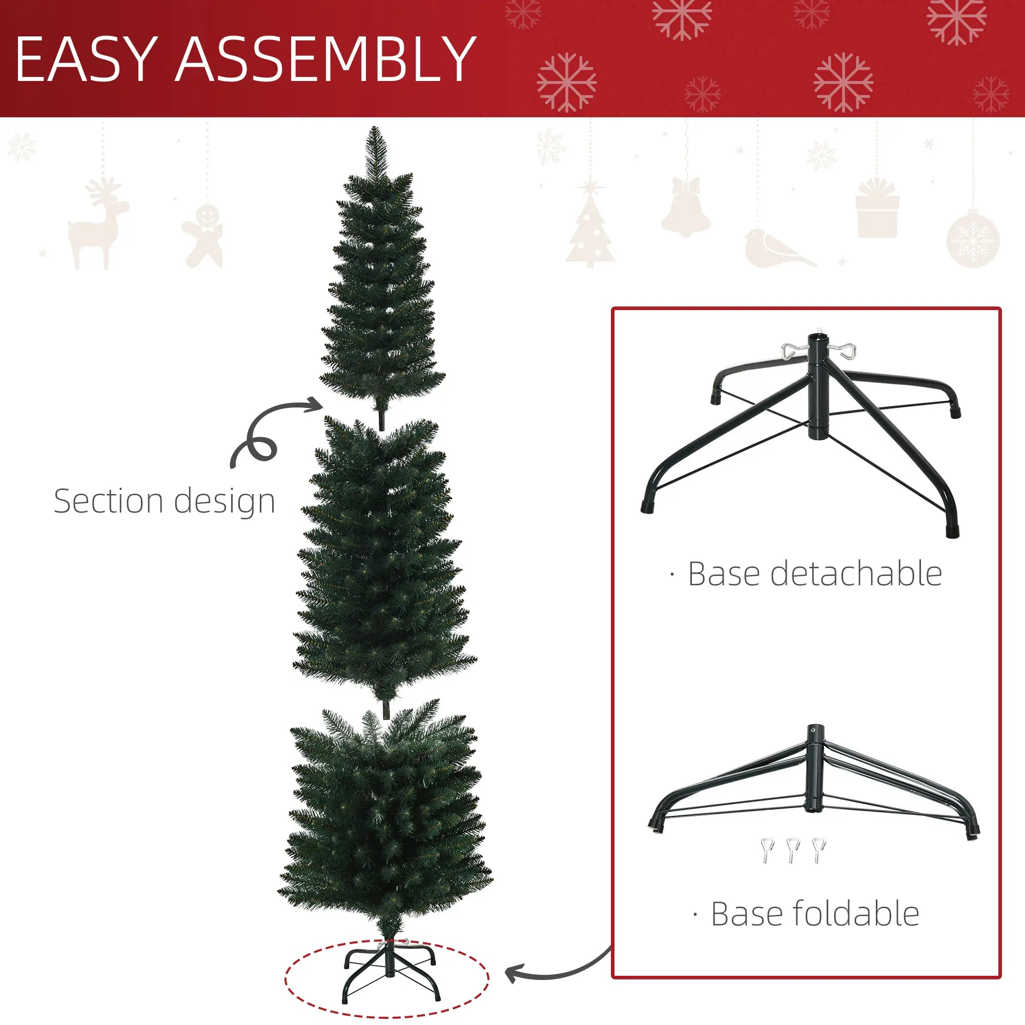 6FT Artificial Christmas Pencil Tree, Foldable Black Stand, Green Artificial Christmas Trees at Gallery Canada