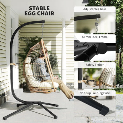 Foldable Wicker Egg Swing Chair, With Stand And UV Cushion, Beige Patio Chairs at Gallery Canada