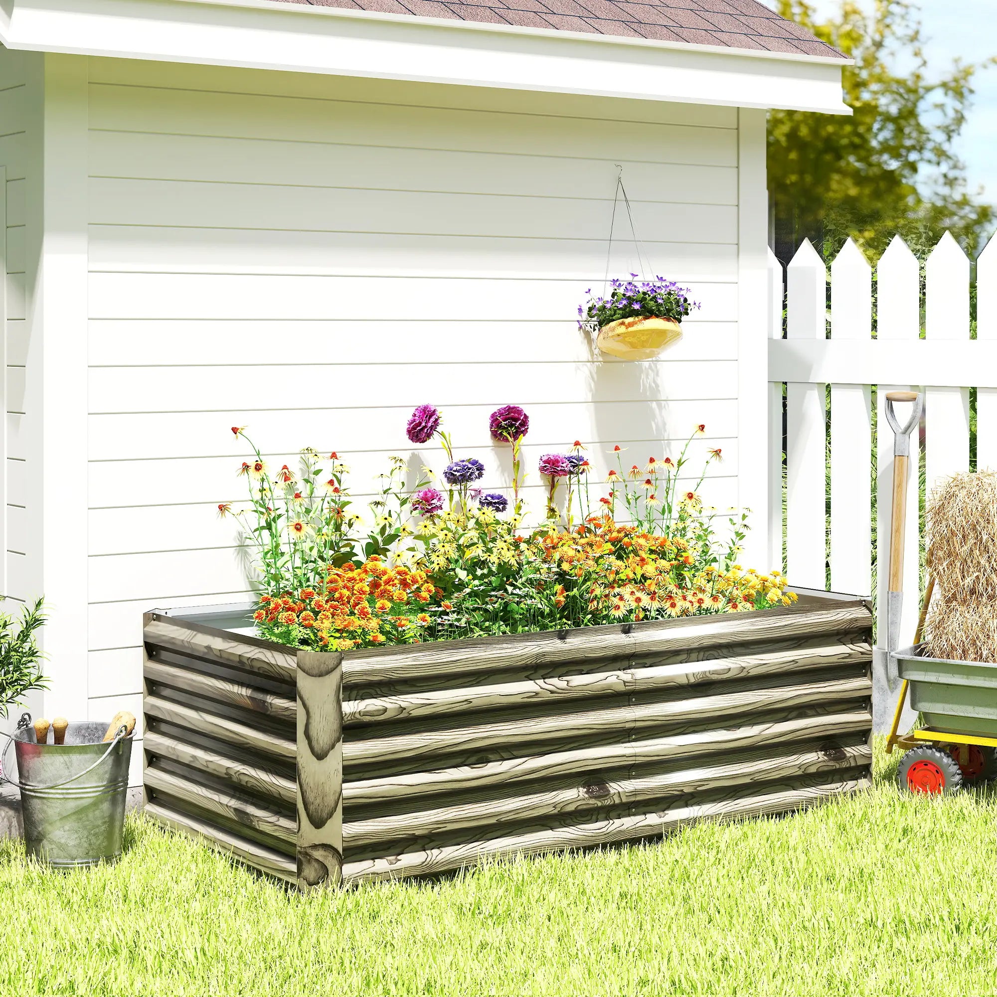 6' x 3' x 2' Raised Garden Bed, Galvanized Planter Box, Light Wood Effect Galvanized Planter Boxes at Gallery Canada