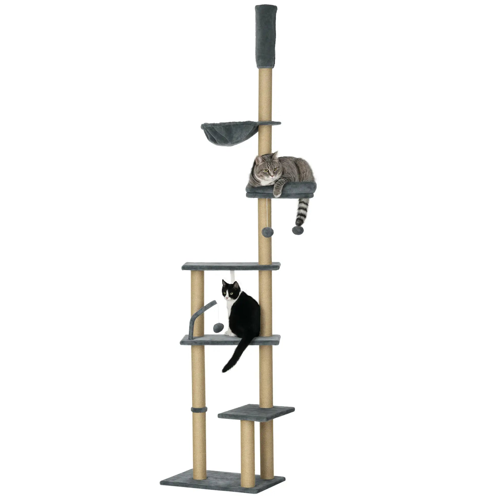 90.5" - 98.5" Cat Tree Tower, Scratching Post, Platforms, Bed, Hammock, Grey Floor to Ceiling Cat Trees at Gallery Canada