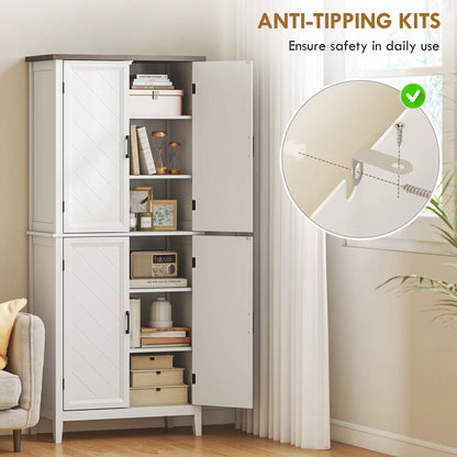 70" Tall Kitchen Cabinet, 4 Doors, 4 Adjustable Shelves, White Kitchen Pantry Cabinets at Gallery Canada