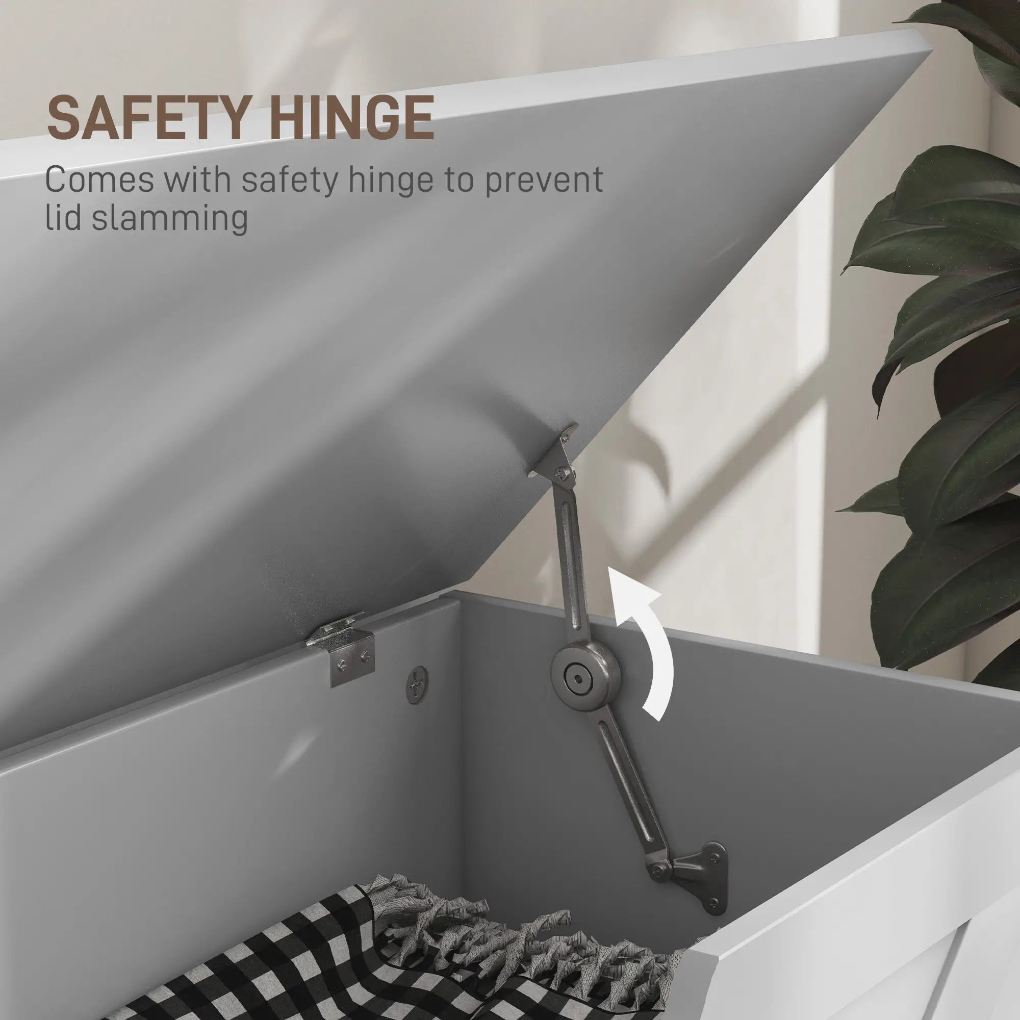 39.4 Inches Wooden Storage Chest, 2 Safety Hinges, White Wood Grain Storage Cabinets at Gallery Canada