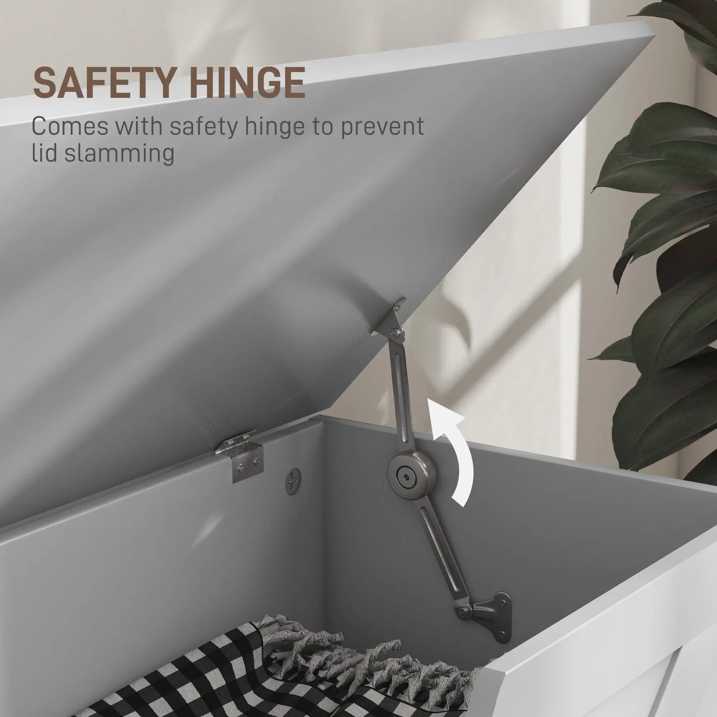 39.4 Inches Wooden Storage Chest, 2 Safety Hinges, White Wood Grain Storage Cabinets at Gallery Canada