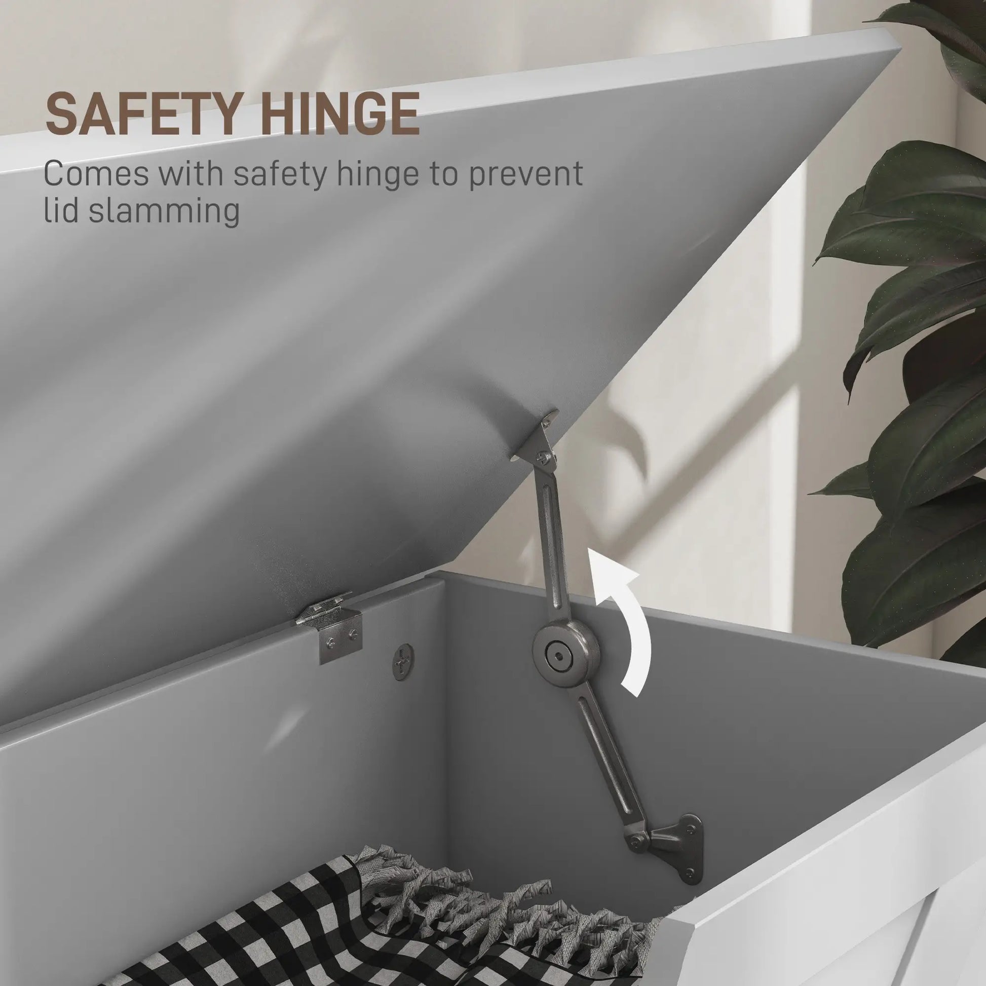 39.4 Inches Wooden Storage Chest, 2 Safety Hinges, White Wood Grain Storage Cabinets at Gallery Canada