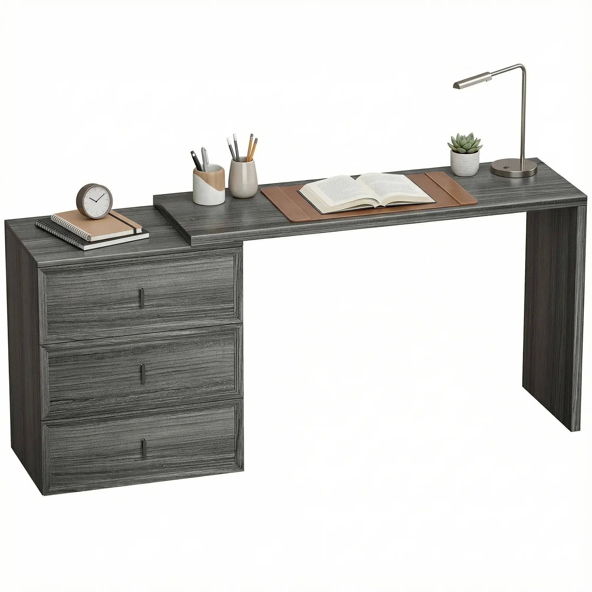 L-Shaped Computer Desk, 3 Drawers, Black Wood Grain, Black Computer Desks Black at Gallery Canada