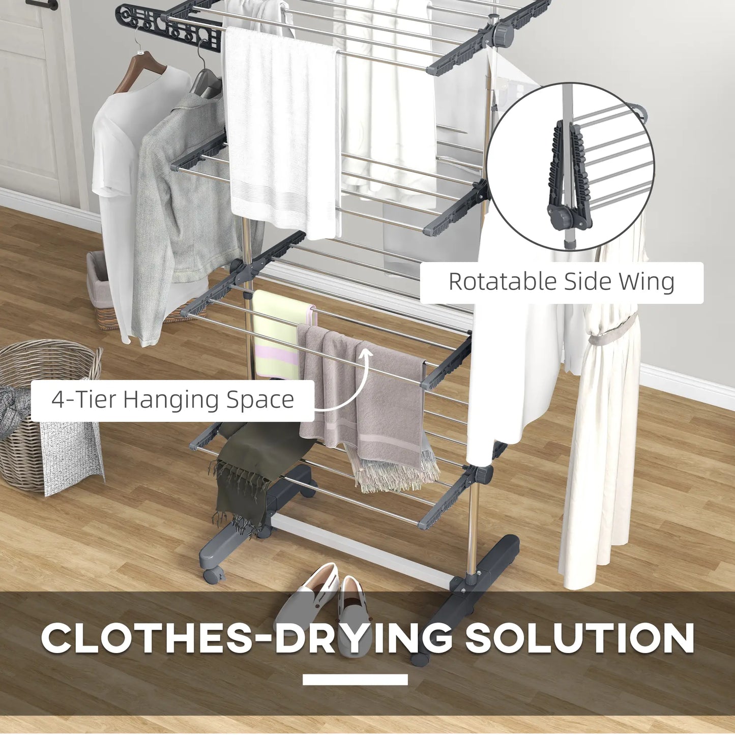 Stainless Steel Folding Clothes Drying Rack, Side Wings, Castors, Indoor Outdoor, Grey Bath Accessories at Gallery Canada
