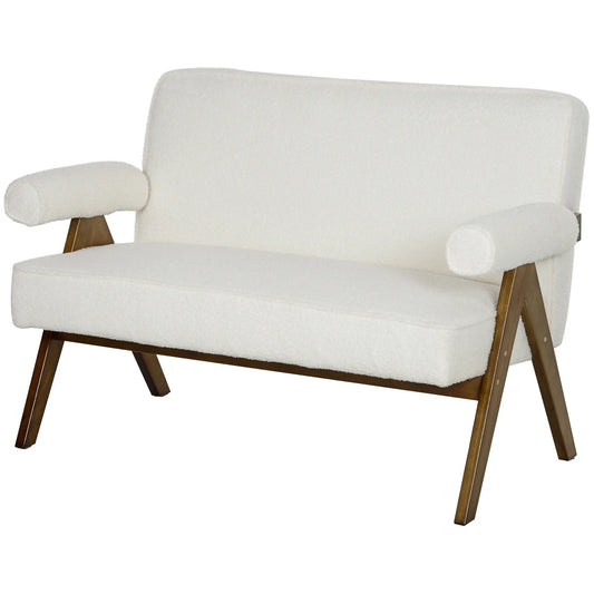 Boucle Fabric 2 Seater Sofa, Small Loveseat, Thick Padding, Wood Legs, Cream White 2-Seater Sofas Cream at Gallery Canada