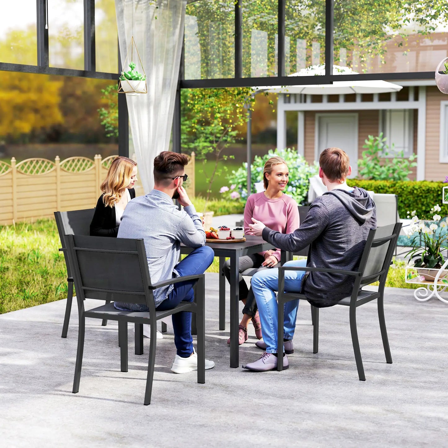 Square Outdoor Dining Table, 4-Person, Aluminum Steel Frame, Black Patio Dinning Tables at Gallery Canada