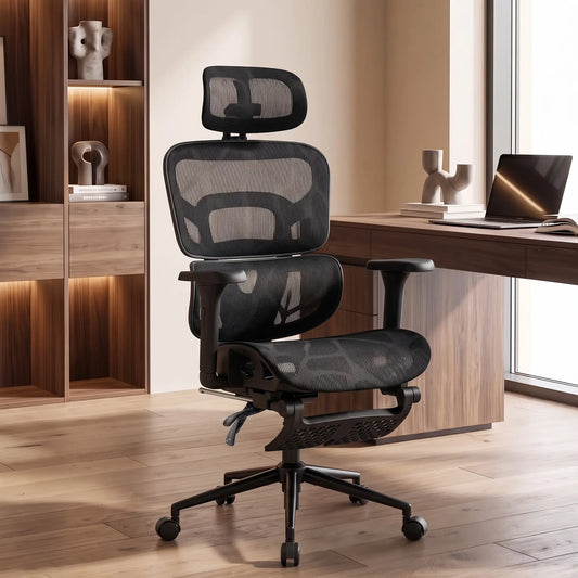 Ergonomic Office Chair, Lumbar Support, 2D Headrest, Mesh Reclining, Black Task Chairs Black at Gallery Canada