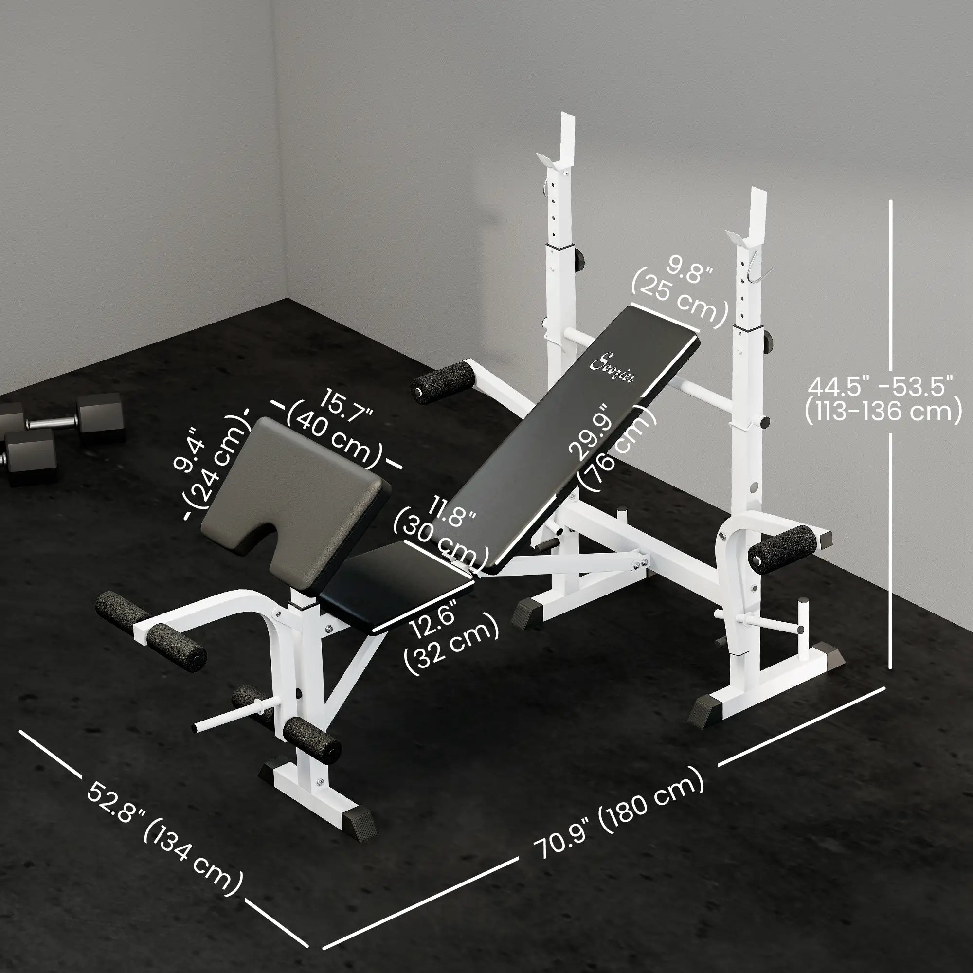 Adjustable Weight Bench, Squat Rack, Preacher Curl Pad, Leg Developer, White Weight Benches at Gallery Canada
