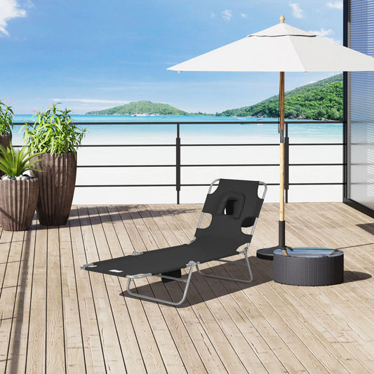 Folding Outdoor Lounge Chair, 5-Level Tanning Chair, Black Lounger Chairs Black, Silver at Gallery Canada