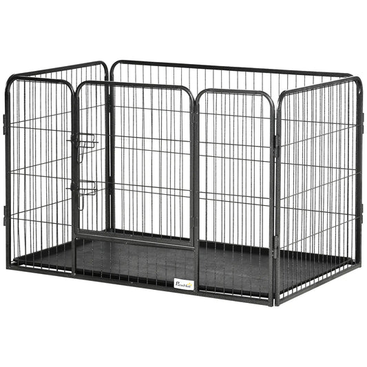 4 Panel Dog Playpen, 28" H Portable Pet Fence With Door, Tray, Grey Dog Cages & Crates Grey at Gallery Canada