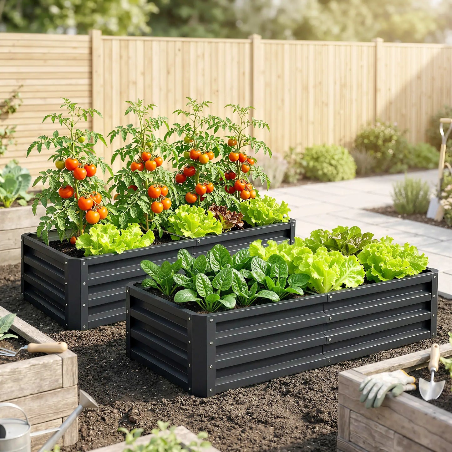 4' x 2' x 1' Galvanized Raised Garden Bed, Set of 2, Grey Galvanized Planter Boxes at Gallery Canada