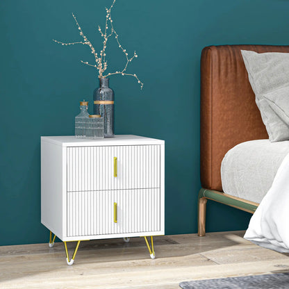 Modern Nightstand, 2 Drawers, Metal Legs, Bedroom Living Room, White Bedside Tables at Gallery Canada