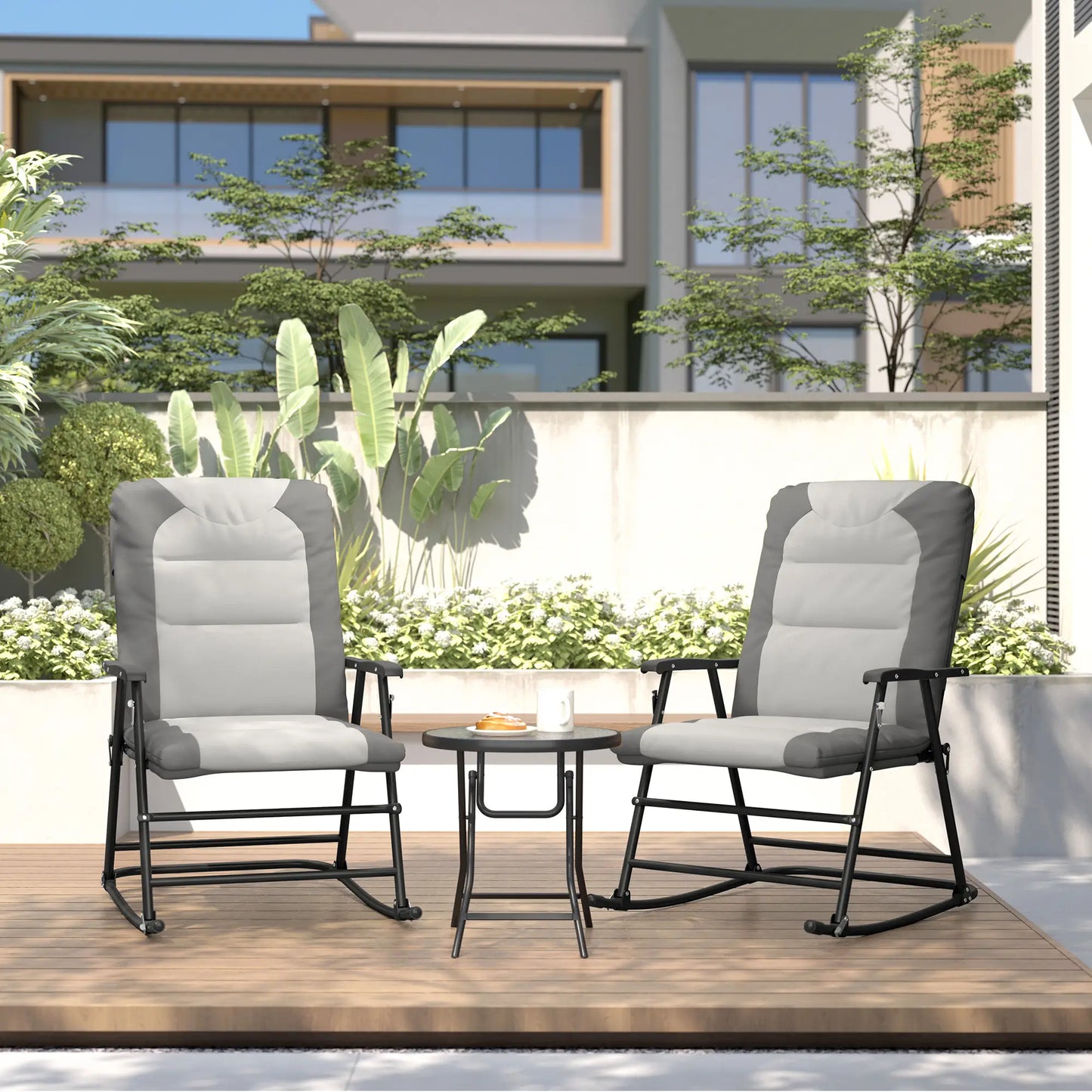 3-Piece Foldable Rocking Chair Set, Light Grey Outdoor Rocking Chairs at Gallery Canada