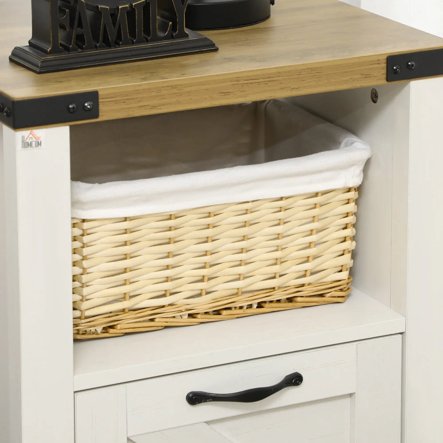 Farmhouse Side Table with Drawer, Open Shelf, White Side Tables at Gallery Canada