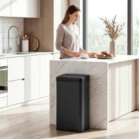 Poubelle automatique de 50 L, couvercle à fermeture douce, acier inoxydable, noir