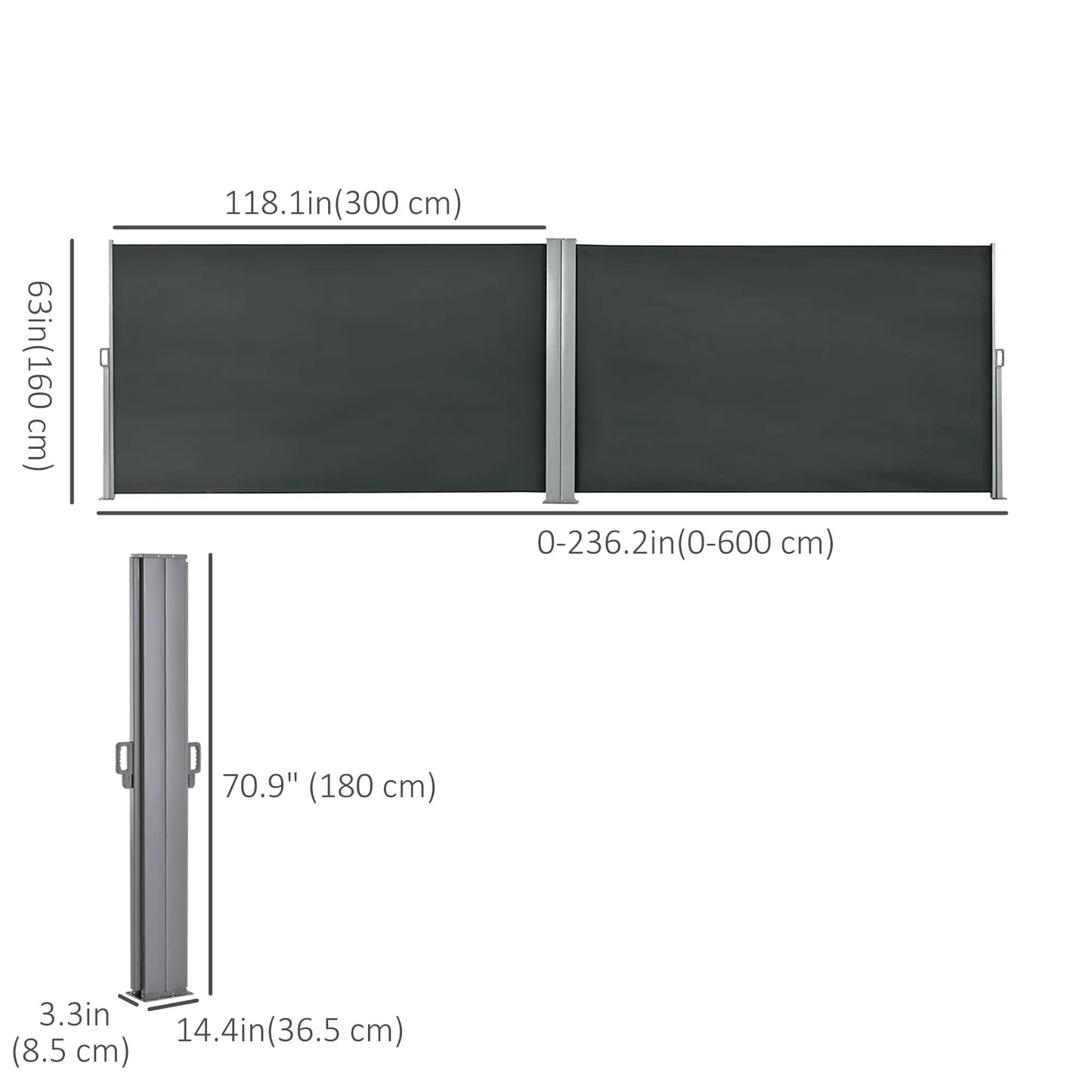 236" x 71" Outdoor Privacy Wall, Retractable Awning, Patio Screen, Grey Side Awnings at Gallery Canada