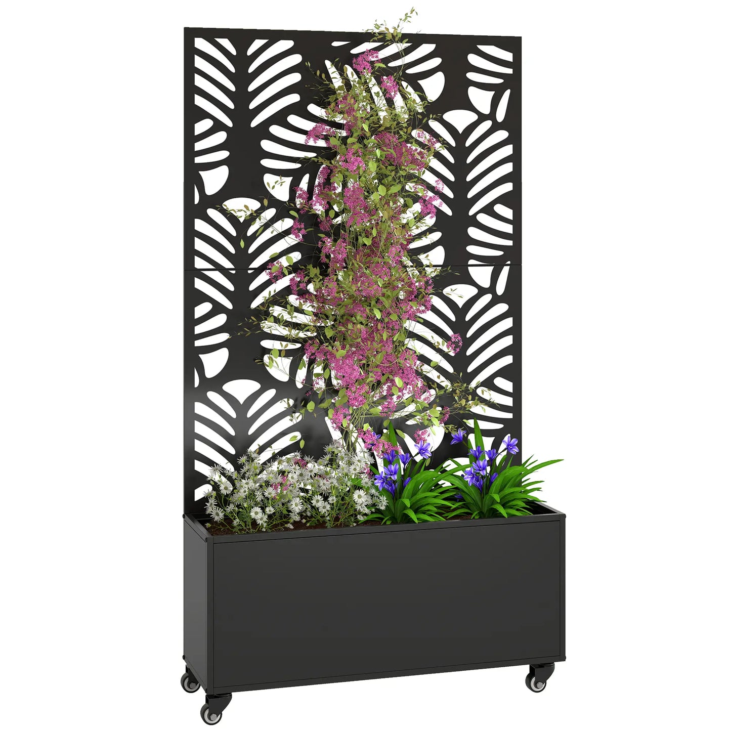 Metal Planter Box With Trellis, Raised Garden Bed With Monstera Leaf Cut-Out