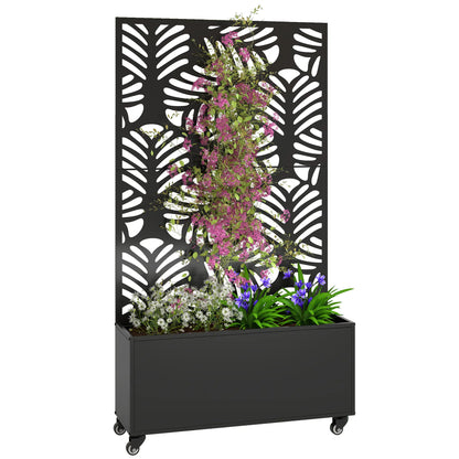 Metal Planter Box With Trellis, Raised Garden Bed With Monstera Leaf Cut-Out
