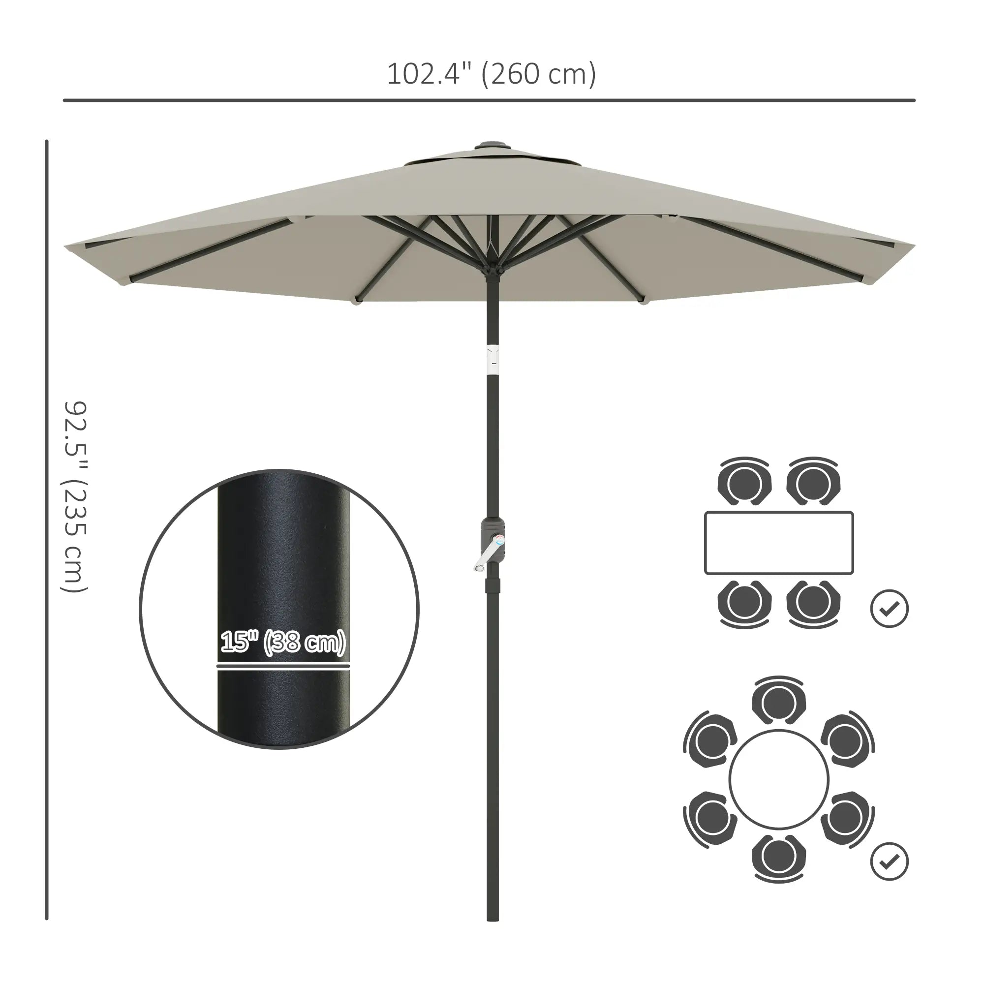 Aluminum Patio Umbrella, 8.5ft, Garden Outdoor Parasol, Light Grey Offset Cantilever Umbrellas at Gallery Canada