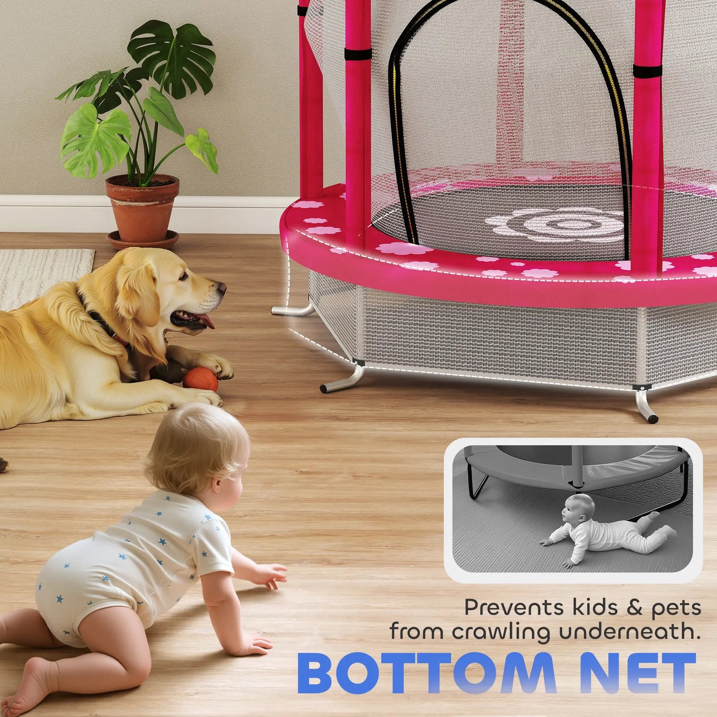 55" Toddler Trampoline, Safety Enclosure Net, Indoor Outdoor, Ages 3-6, Pink Trampolines at Gallery Canada