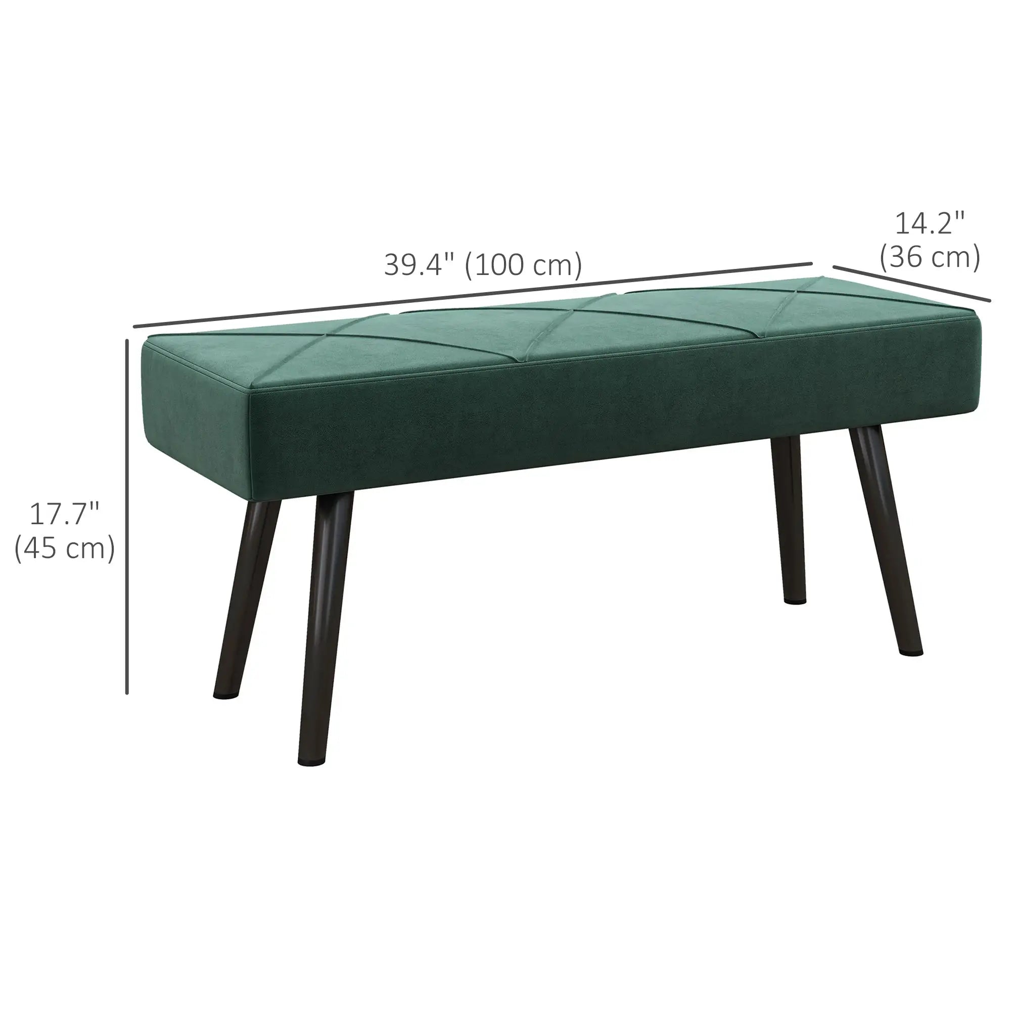 39 Inches Upholstered Bed Bench, Modern Steel Legs, Green Storage Ottomans & Benches at Gallery Canada