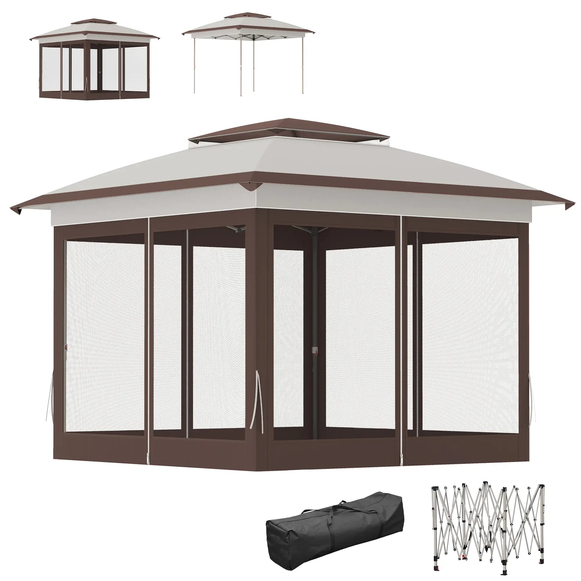 12' x 12' Pop Up Canopy, Sun Shade Tent, Mesh Sidewalls, Beige, Dark Brown Pop Up Canopies Beige, Dark Brown at Gallery Canada