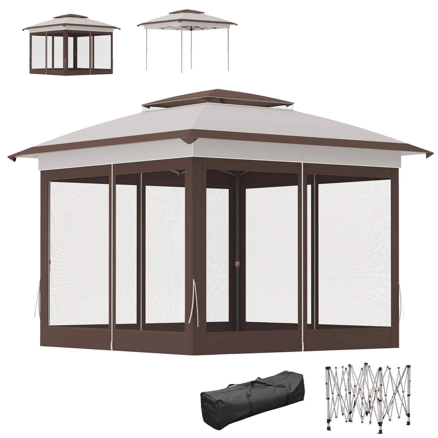 12' x 12' Pop Up Canopy, Sun Shade Tent, Mesh Sidewalls, Beige, Dark Brown Pop Up Canopies Beige, Dark Brown at Gallery Canada