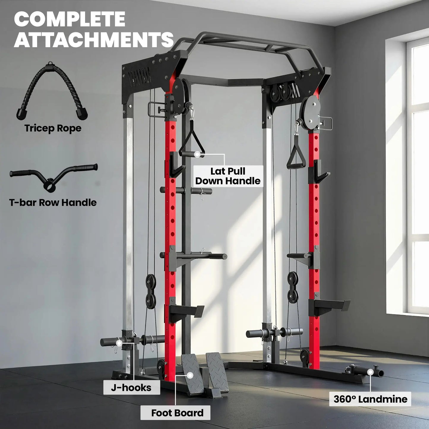 Power Cage Smith Machine, Adjustable Cable Pulley System, Pull-Up Bar, Dip Station, Landmine Power Towers at Gallery Canada