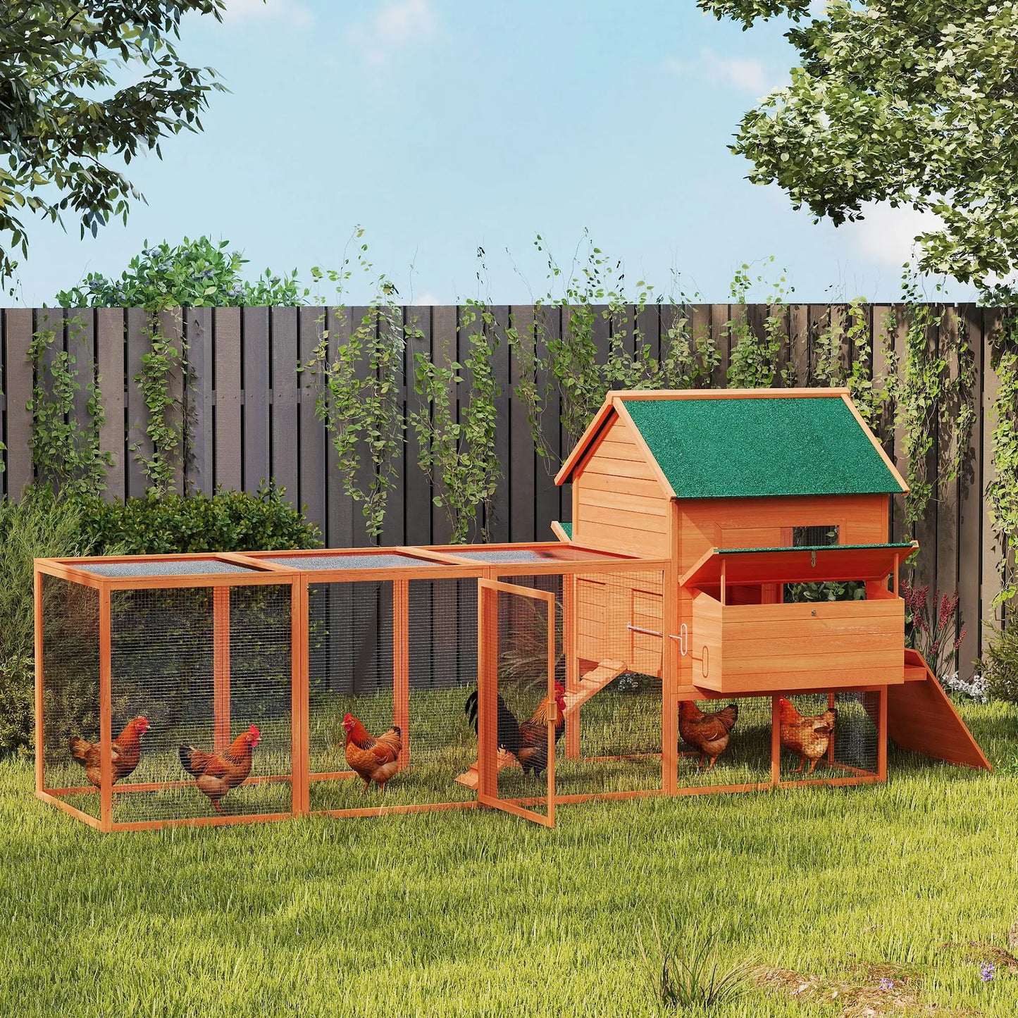 137" Wooden Chicken Coop With Run, Nesting Box, Orange Chicken Coops at Gallery Canada