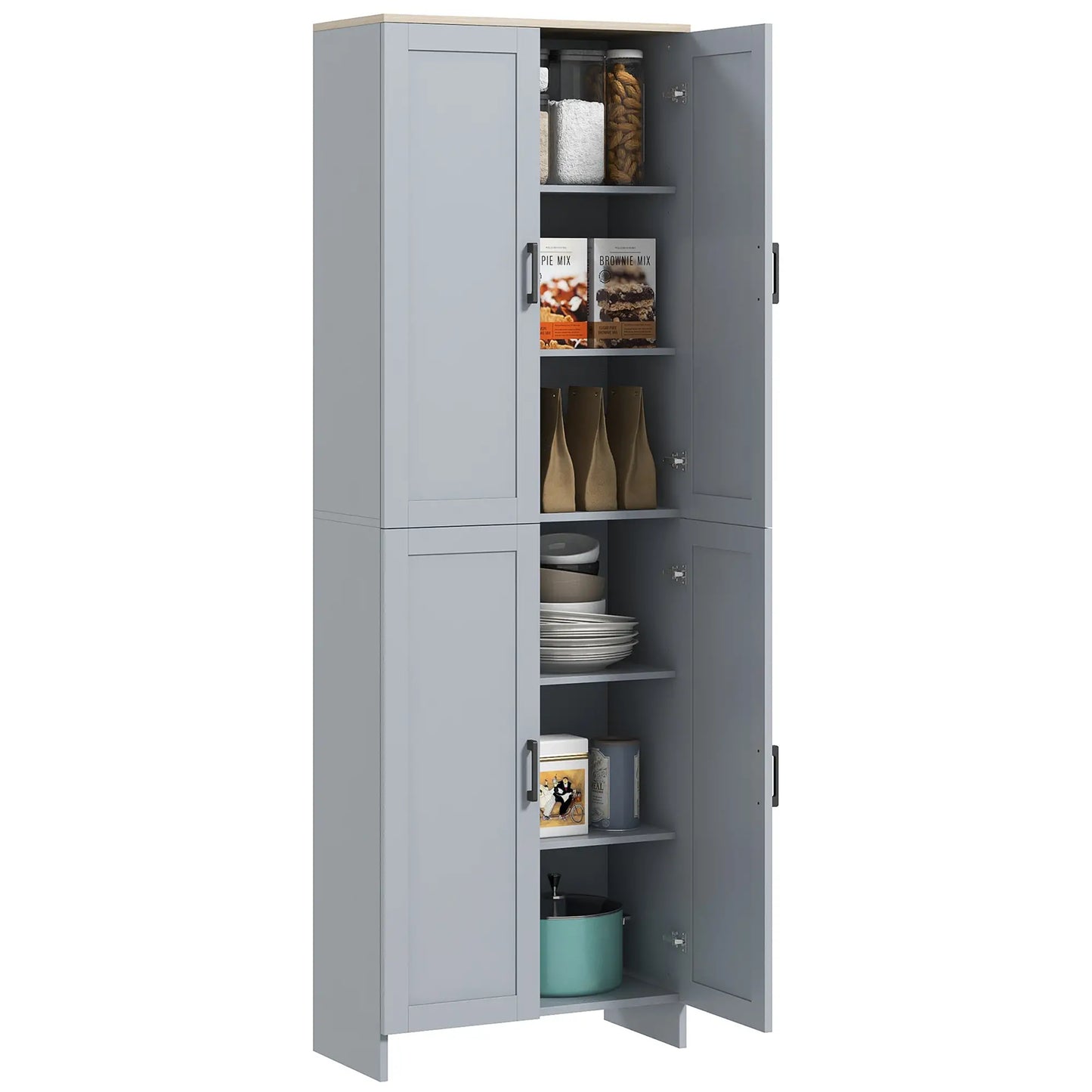 67" 4-Door Kitchen Pantry Cabinet, Freestanding, Adjustable Shelves, Grey Kitchen Pantry Cabinets at Gallery Canada
