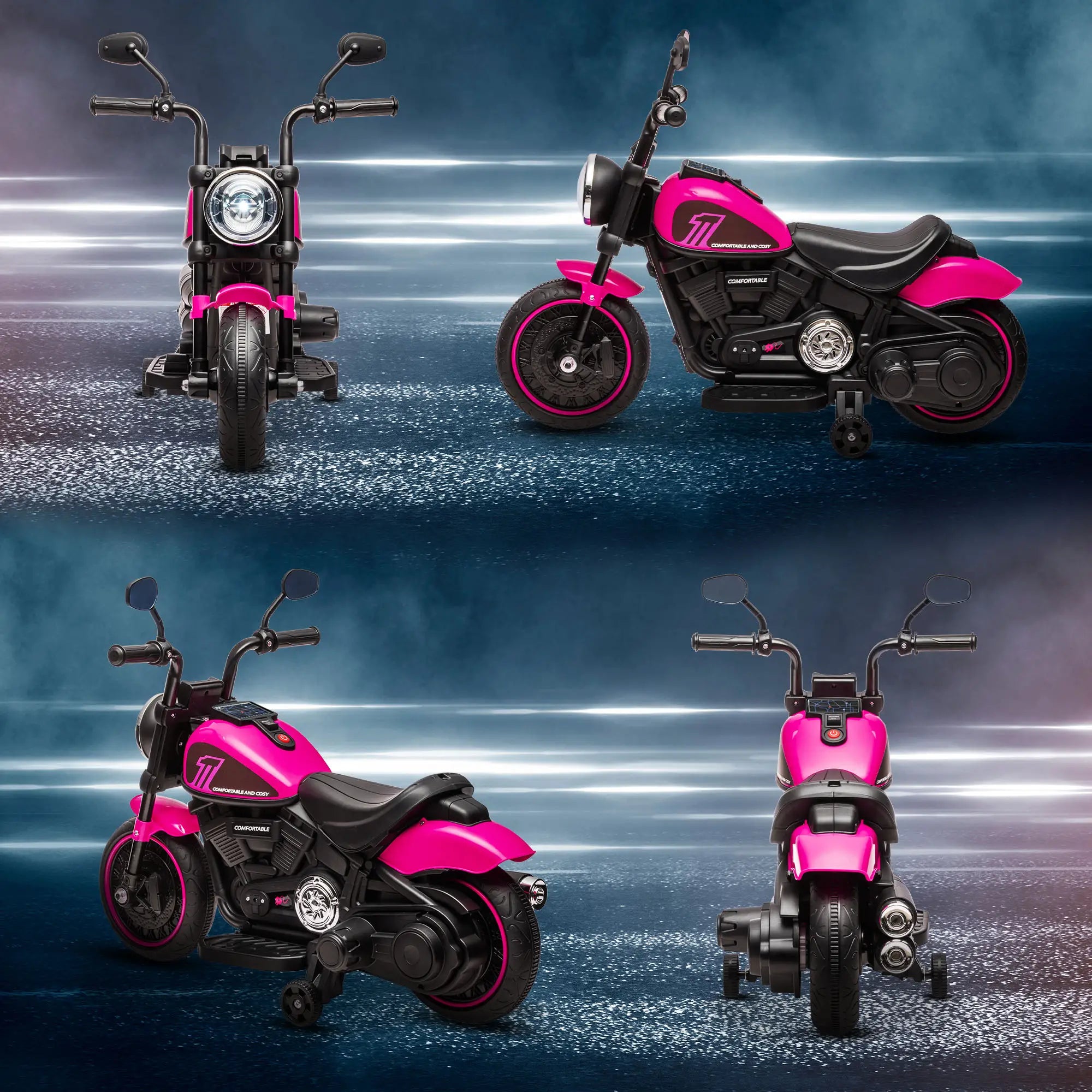 6V Kids Motorcycle with Training Wheels, Pink Electric Motorcycles at Gallery Canada