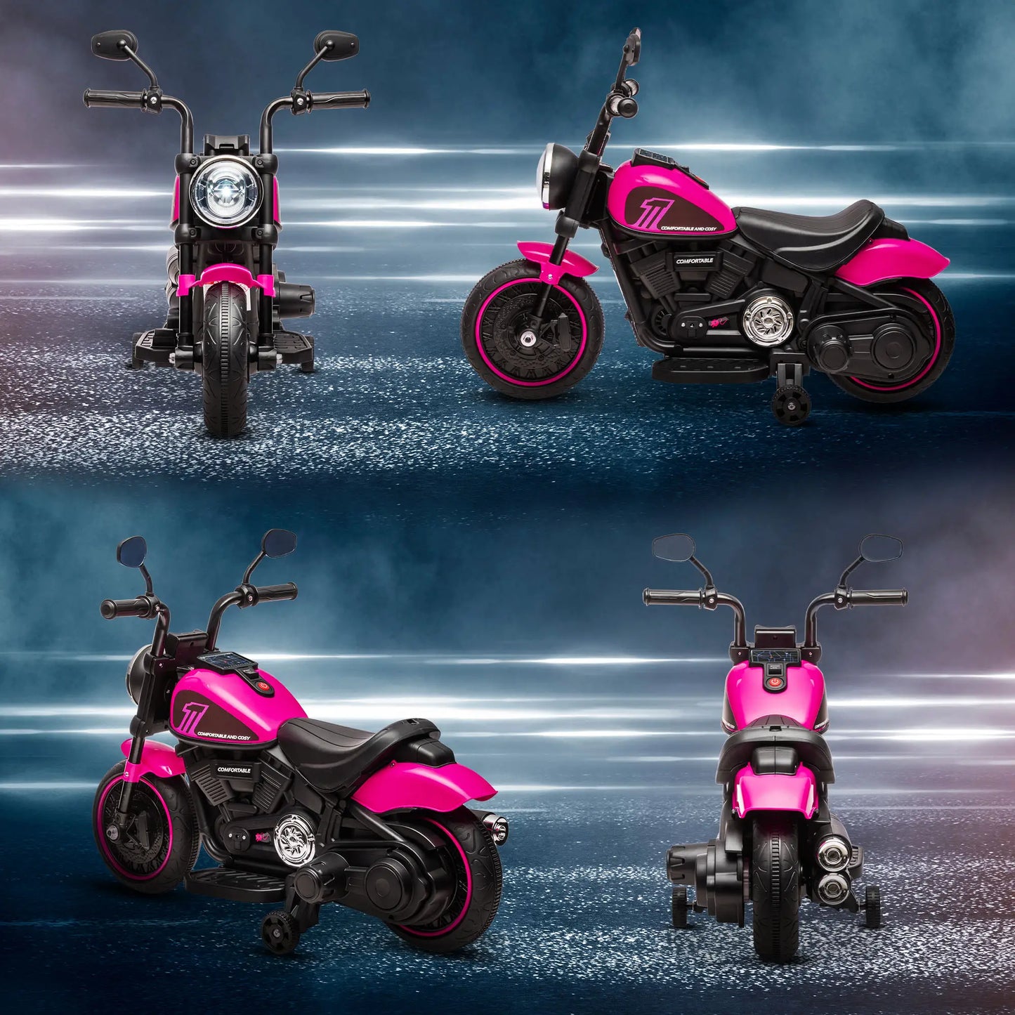 6V Kids Motorcycle with Training Wheels, Pink Electric Motorcycles at Gallery Canada