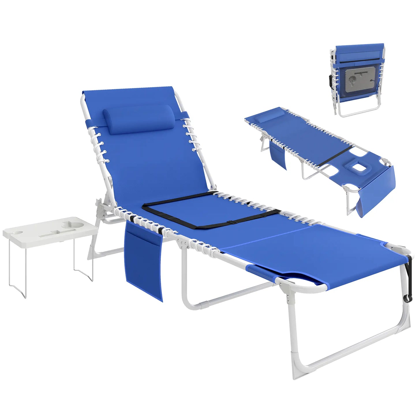 Folding Outdoor Lounge Chair, With Face Hole And Side Table, Navy Blue Lounger Chairs at Gallery Canada