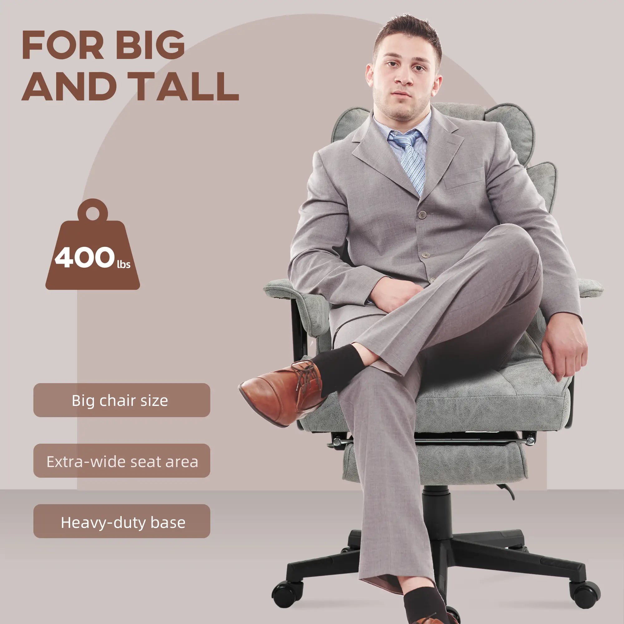 Big and Tall Office Chair with Foot Rest, 400LBS, Grey Executive & Manager Chairs at Gallery Canada