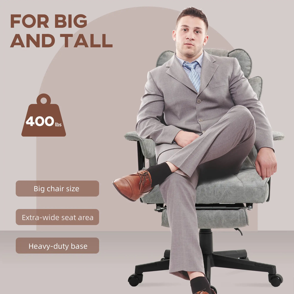 Big and Tall Office Chair with Foot Rest, 400LBS, Grey Executive & Manager Chairs at Gallery Canada