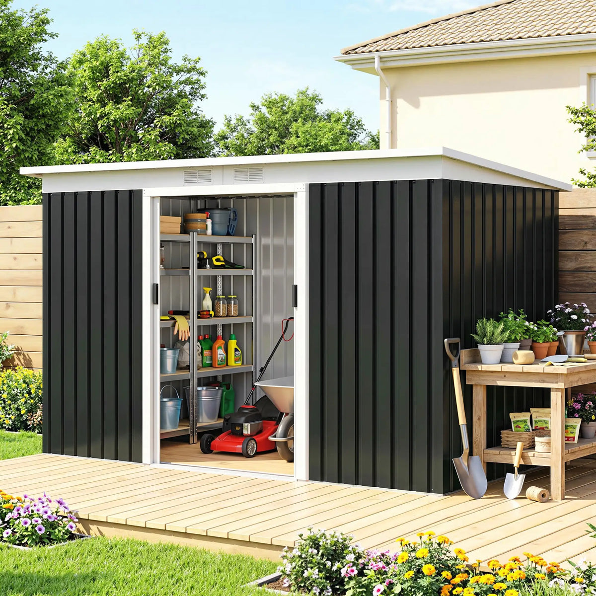 9x4 Outdoor Storage Shed, Galvanized Steel, Dark Grey Sheds at Gallery Canada