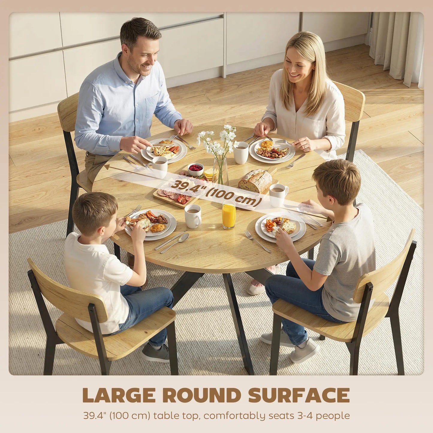 39" Dining Table, Round Kitchen Table, Steel Legs, Wood Grain, Brown Dining Tables at Gallery Canada