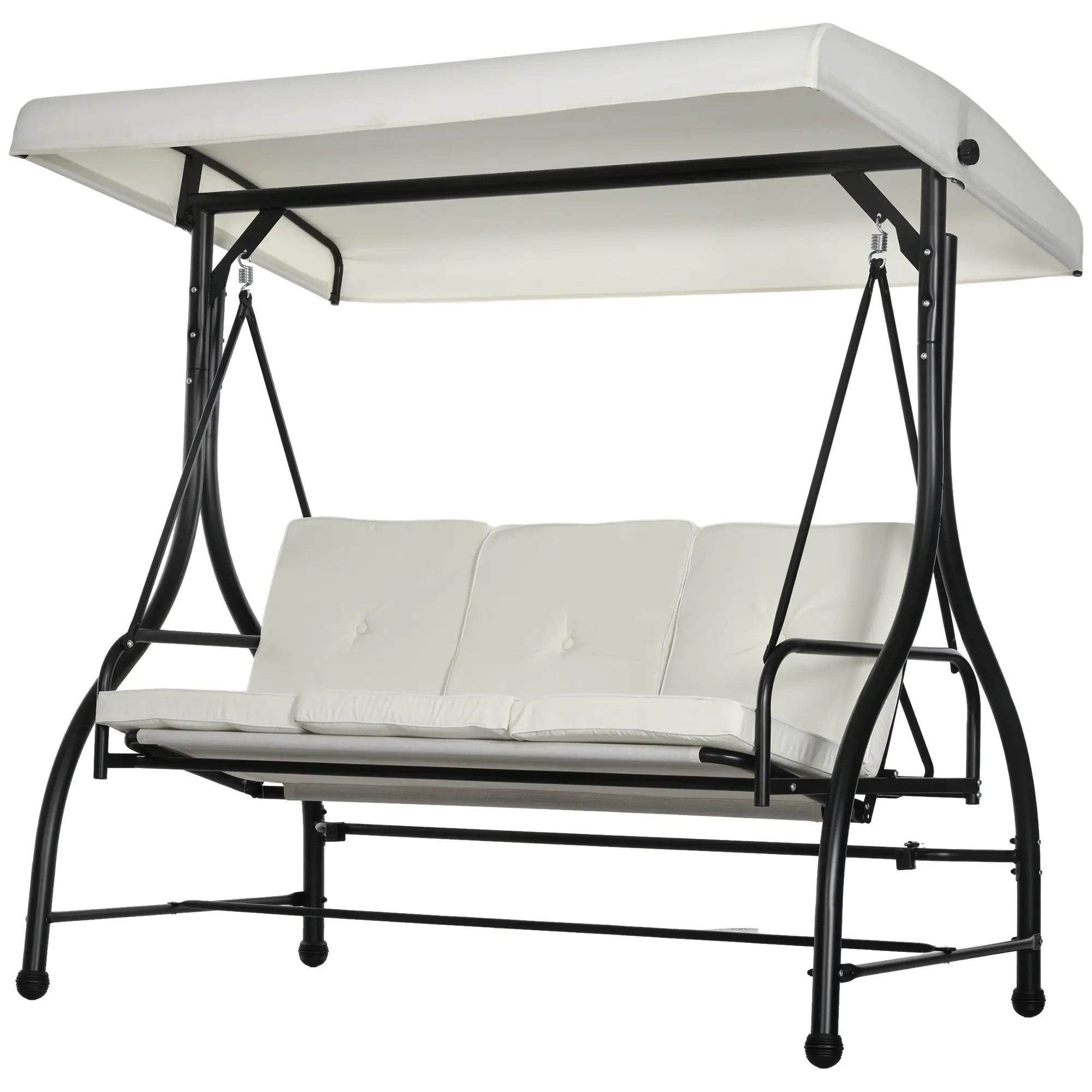 Convertible Patio Swing Bed with Canopy, 3 Seater, White Porch Swings with Canopy Cream White and Black at Gallery Canada