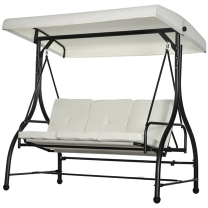 Convertible Patio Swing Bed with Canopy, 3 Seater, White Porch Swings with Canopy Cream White and Black at Gallery Canada