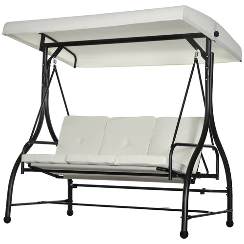 Convertible Patio Swing Bed with Canopy, 3 Seater, White