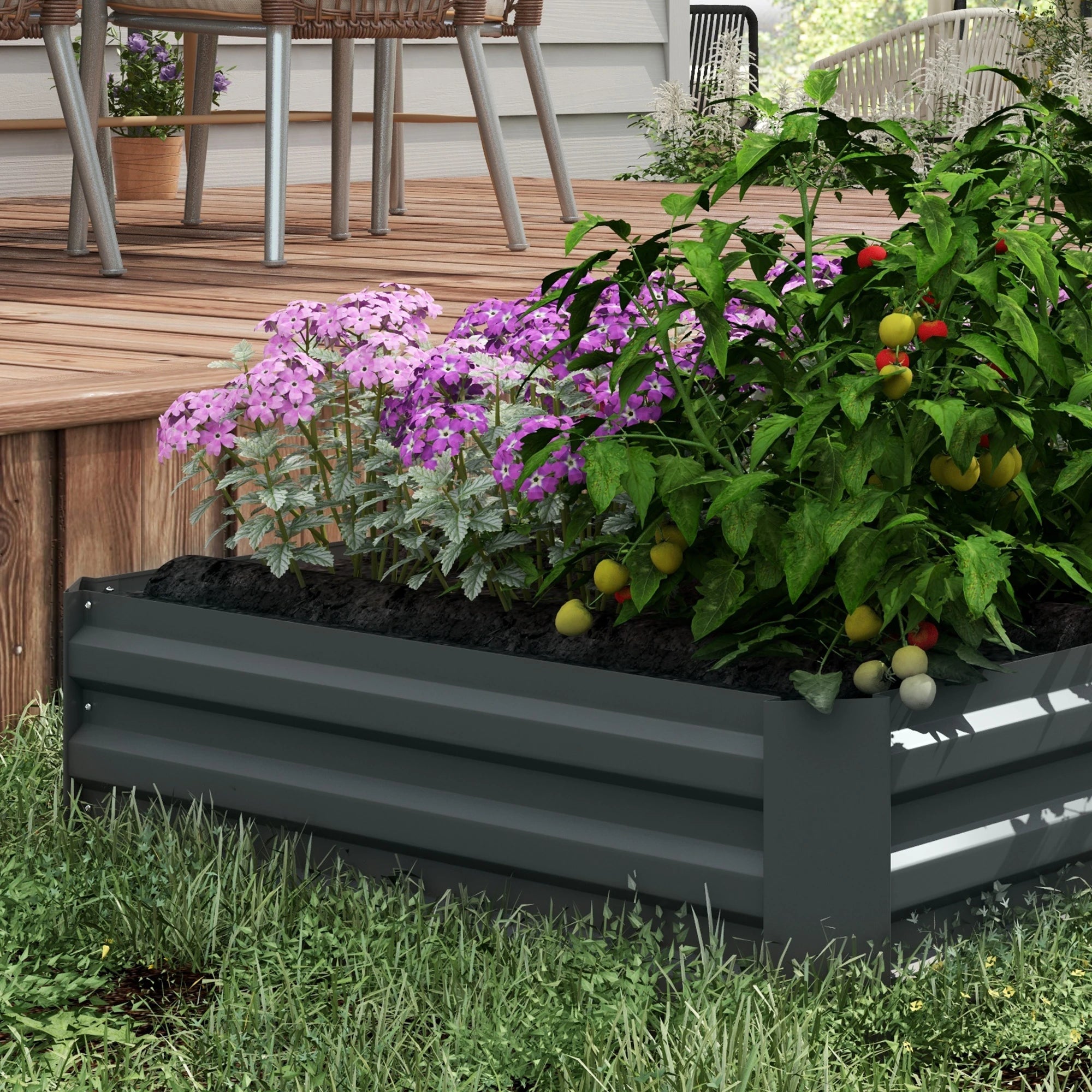 Raised Garden Bed Set, Steel Elevated Planter Box, 39