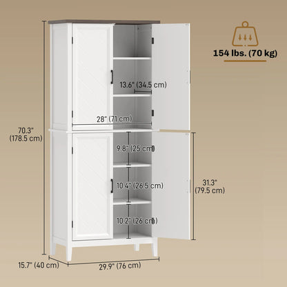 70" Tall Kitchen Cabinet, 4 Doors, 4 Adjustable Shelves, White Kitchen Pantry Cabinets at Gallery Canada