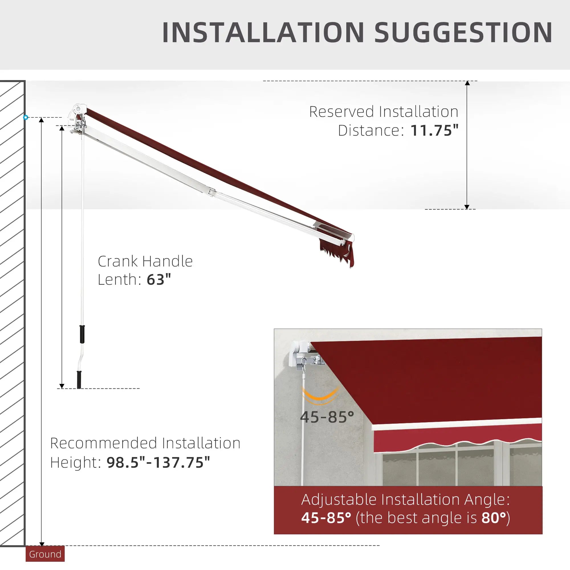 8'x7' Manual Retractable Patio Awning, Sun Shade, Wine Red Deck Awnings at Gallery Canada