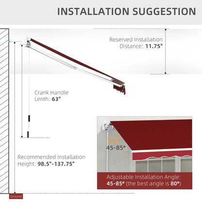 8'x7' Manual Retractable Patio Awning, Sun Shade, Wine Red Deck Awnings at Gallery Canada