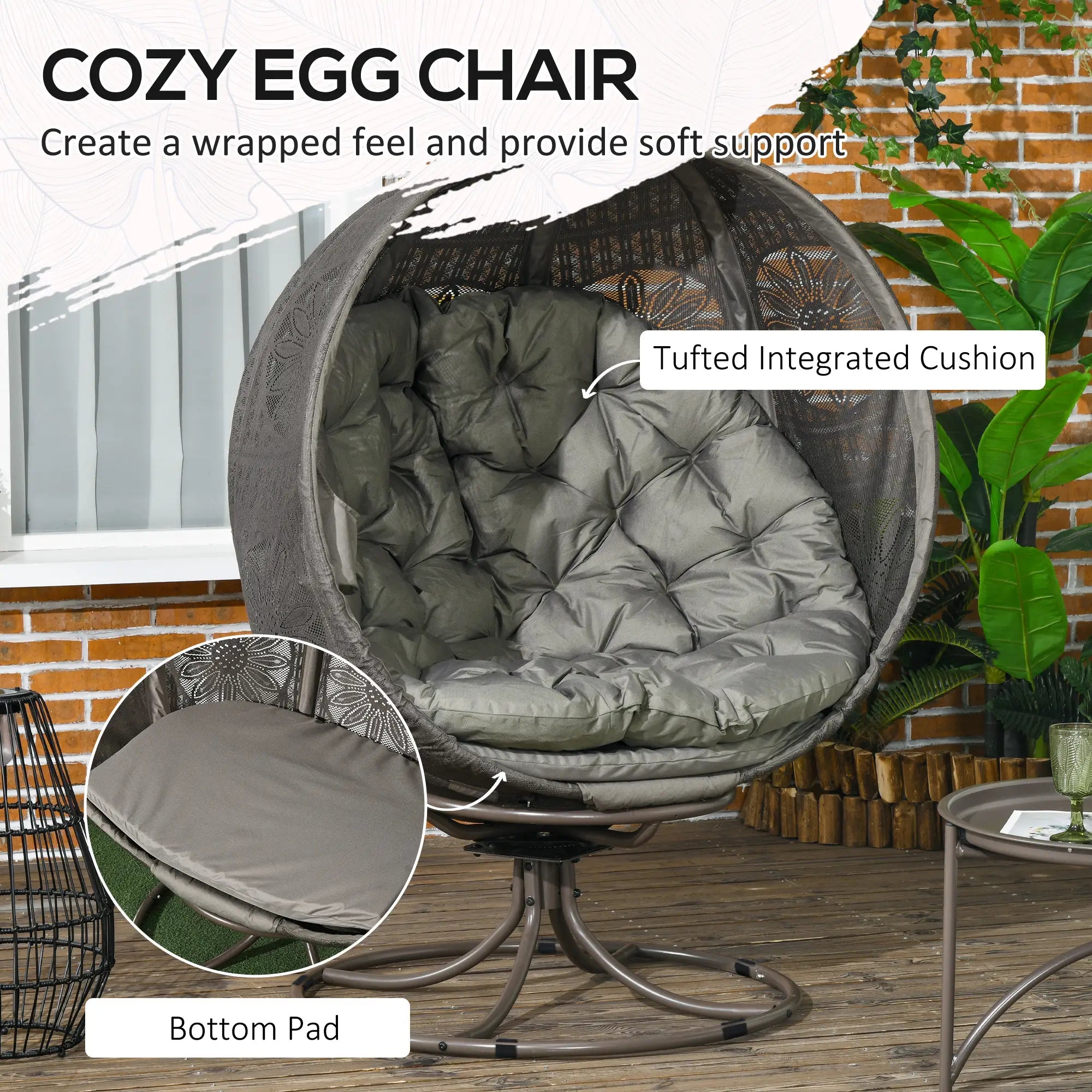 Patio Egg Chair, Swivel Base, Foldable, Large Seat Cushion, Cup Holder, Indoor Outdoor Patio Chairs at Gallery Canada
