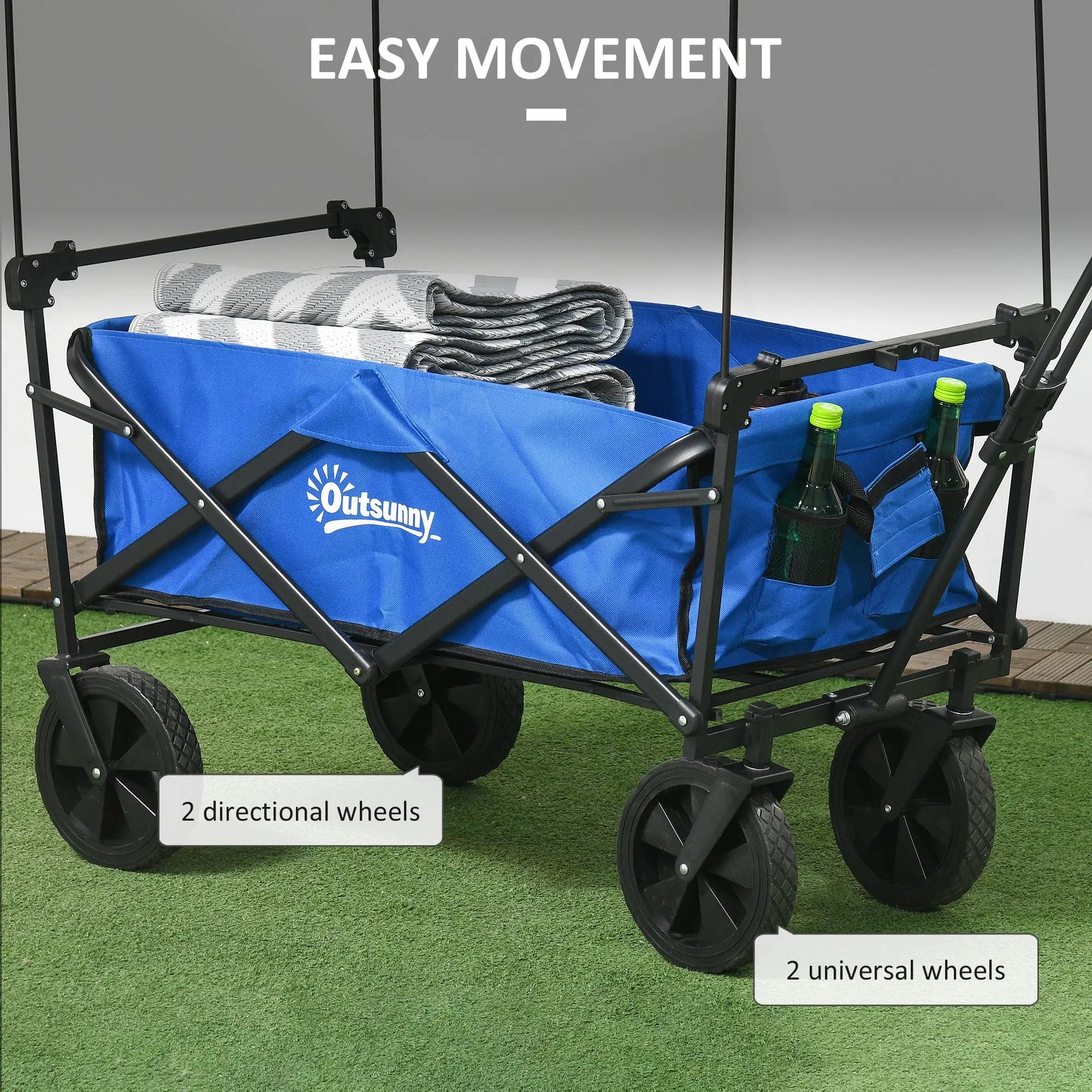 Steel Frame Folding Garden Cart, Removable Canopy, Telescopic Handle, Dark Blue Folding Garden Carts at Gallery Canada