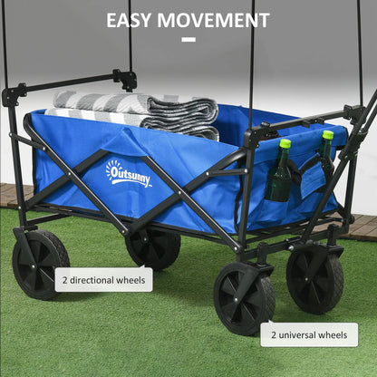 Steel Frame Folding Garden Cart, Removable Canopy, Telescopic Handle, Dark Blue Folding Garden Carts at Gallery Canada